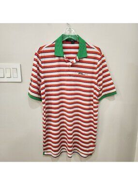 RLX Ralph Lauren Performance Polo Shirt Mens L Orange White Striped Candy Cane